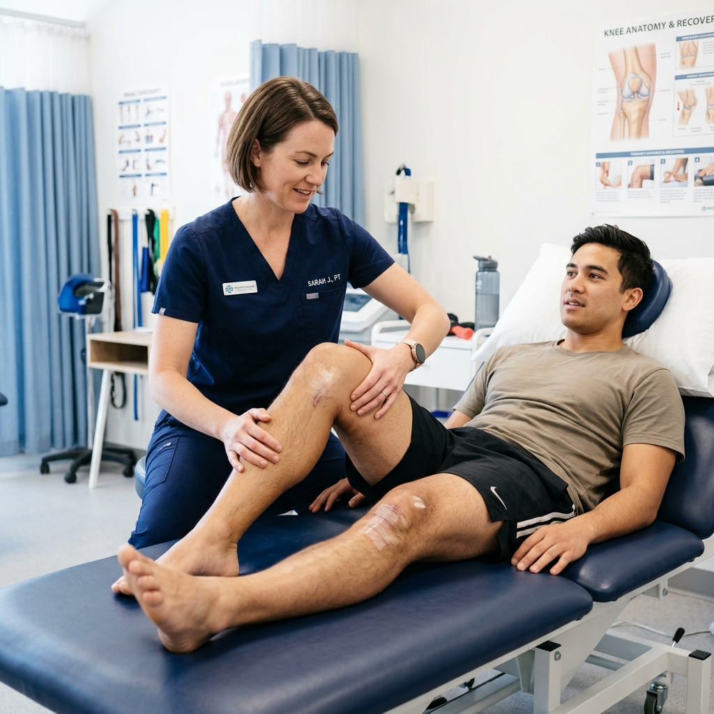 Patient undergoing knee rehabilitation after ACL surgery